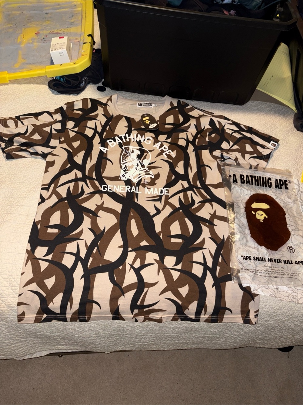 Bape Brown, Black & Cream Camo Graphic Short-Sleeve Tee